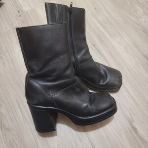 Steve Madden Fantsie Black Leather Boots Platform Chunky Heel Mid Calf Size 7